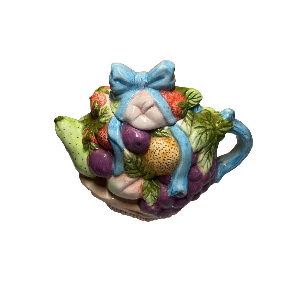 Vintage 1980’s 3D The Heritage Fruit Basket Porcelain Teapot Collectible Grapes